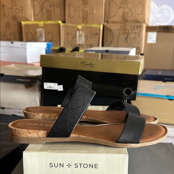 Sun + Stone Shoes - Sun + Stone Black and Tan Women's Sandals